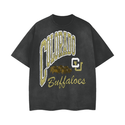 Colorado University Buffaloes Vintage Wash Frayed T-Shirt - 260 GSM