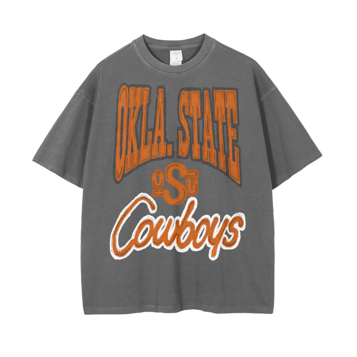 Oklahoma State Cowboys Vintage Wash Drop Shoulder T-Shirt - 250 GSM