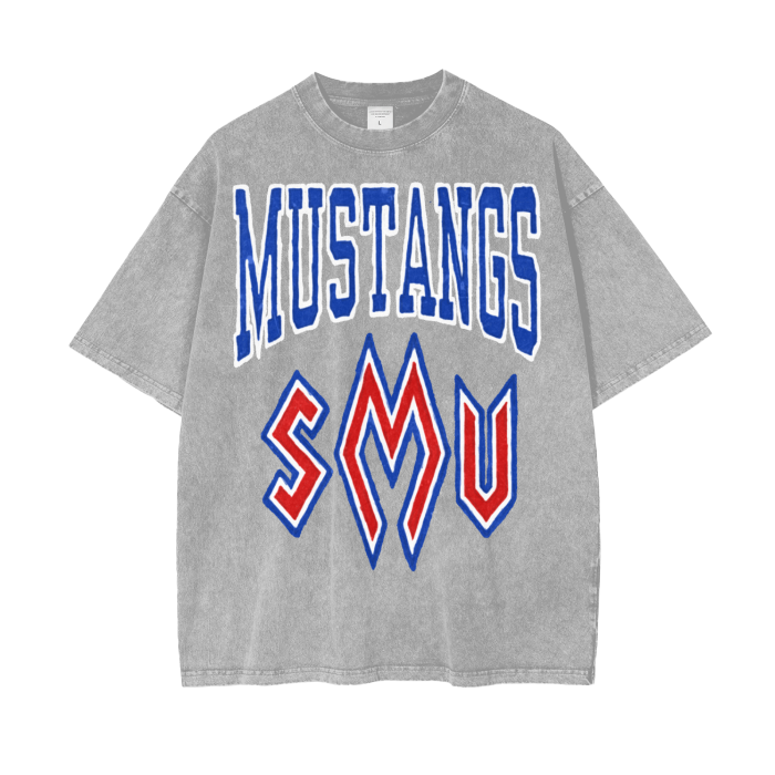 SMU Mustangs Acid Wash Oversize T-Shirt - 250 GSM