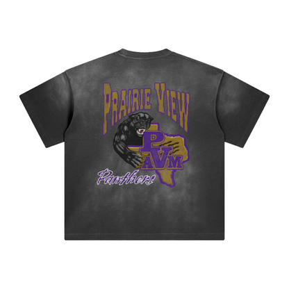 Prairie View University Panthers Washed All-Over Drop Shoulder T-Shirt - 250 GSM