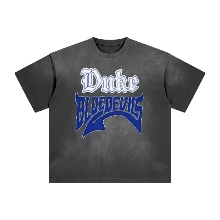 Duke Bluedevils Washed All-Over Drop Shoulder T-Shirt - 250 GSM