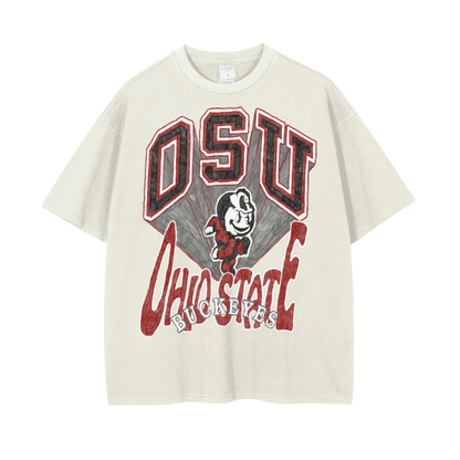 Ohio state Vintage Wash Drop Shoulder T-Shirt - 250 GSM