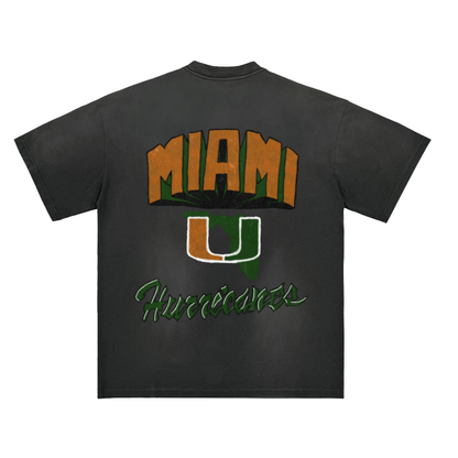 Miami Hurricanes Washed Distressed Drop Shoulder Crew Neck T-Shirt