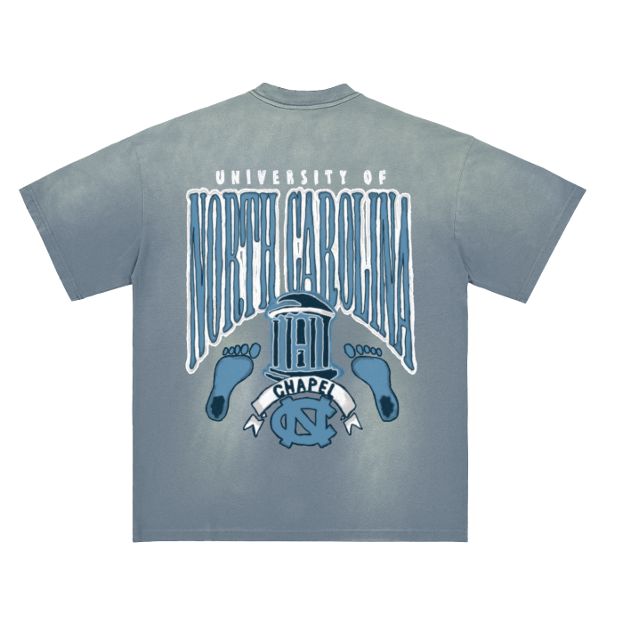 North Carolina Washed Distressed Drop Shoulder Crew Neck T-Shirt - 270 GSM