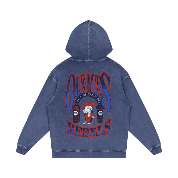 Ole Miss Acid Wash Oversize Hoodie - 420 GSM