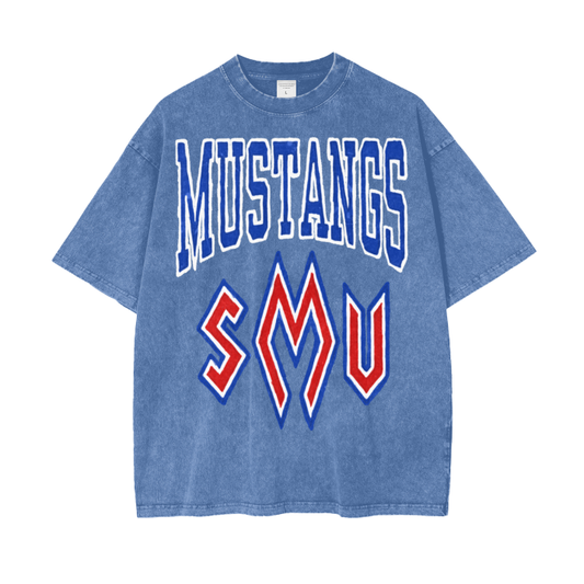 SMU Mustangs Acid Wash Oversize T-Shirt - 250 GSM