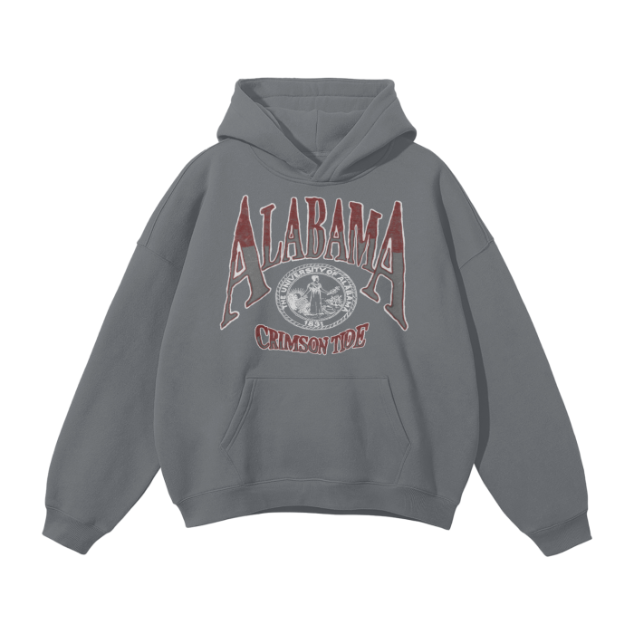 Alabama Crimson tide Streetwear Unisex Oversized Solid Color Fleece Hoodie