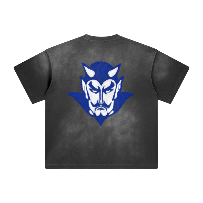 Duke Bluedevils Washed All-Over Drop Shoulder T-Shirt - 250 GSM