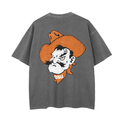 Oklahoma State Cowboys Vintage Wash Drop Shoulder T-Shirt - 250 GSM