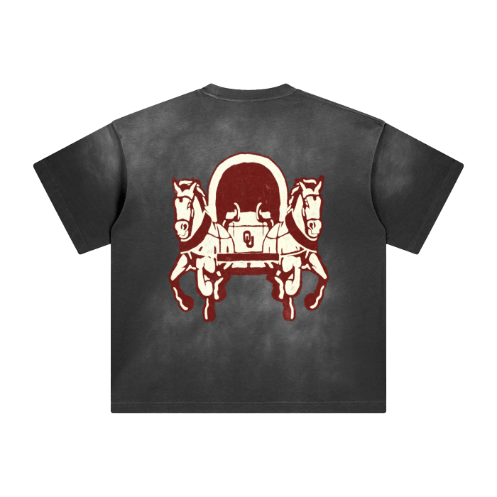 Oklahoma Sooners Monkey Washed All-Over Drop Shoulder T-Shirt - 250 GSM