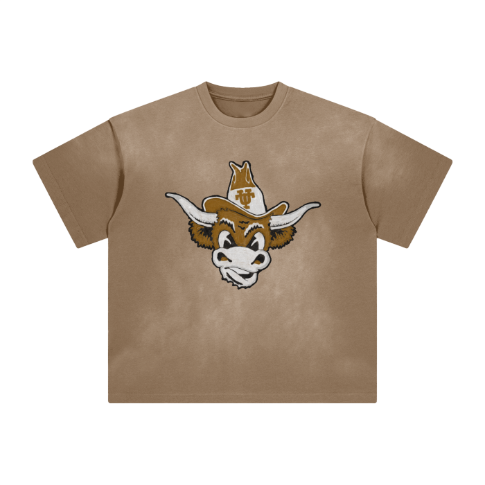 Texas Longhorns Monkey Washed All-Over Drop Shoulder T-Shirt - 250 GSM