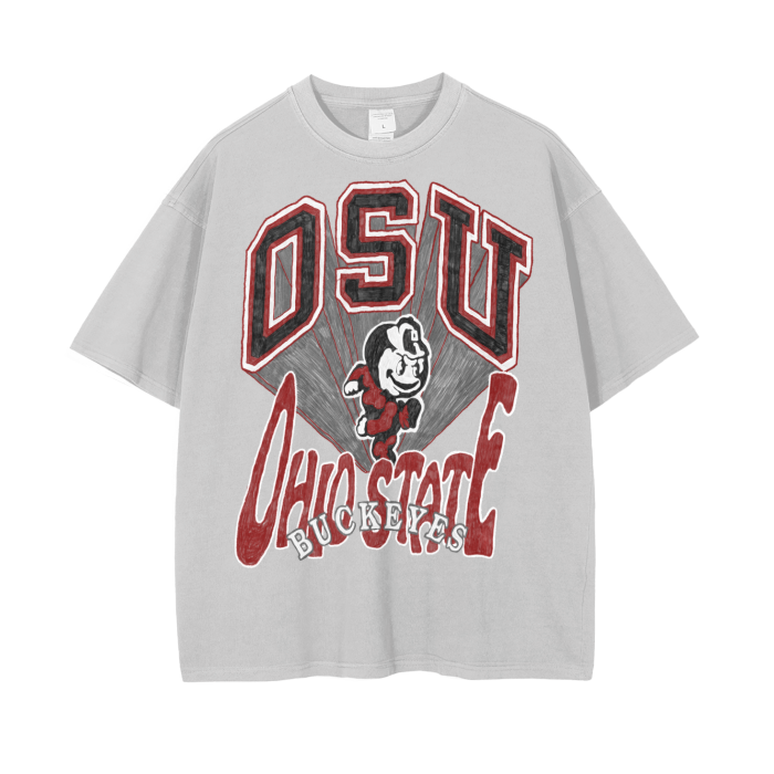 Ohio state Vintage Wash Drop Shoulder T-Shirt - 250 GSM