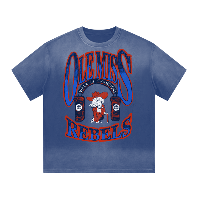 Ole Miss rebels Washed Drop Shoulder T-Shirt - 300 GSM