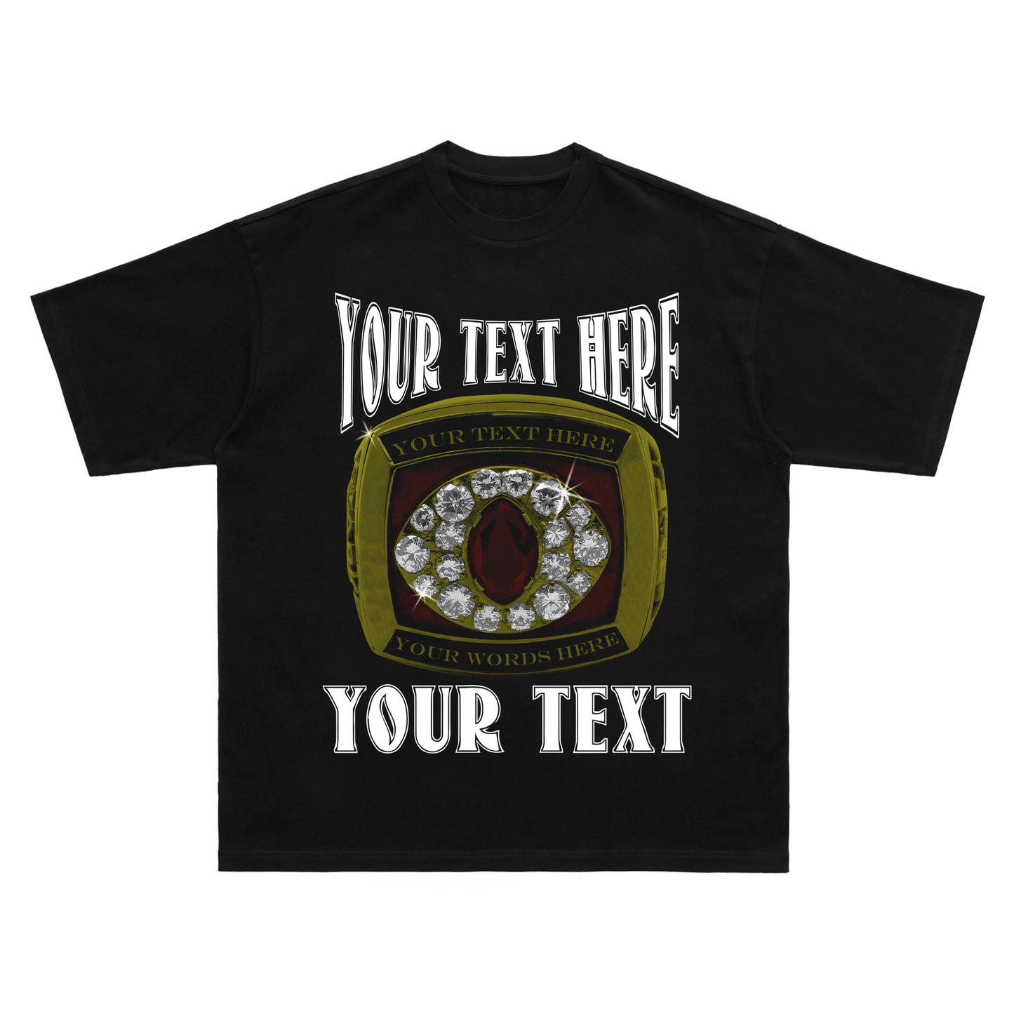 🏆 Custom Championship Ring T-Shirt – Personalized Diamond & Text 💍🔥 Men's Heavy Oversized Tee