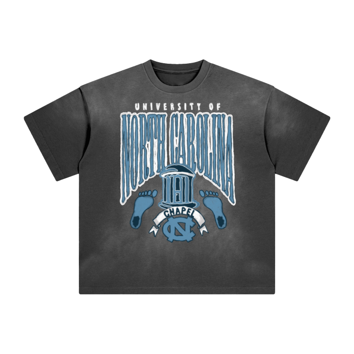 North Carolina Tarheels Washed All-Over Drop Shoulder T-Shirt - 250 GSM