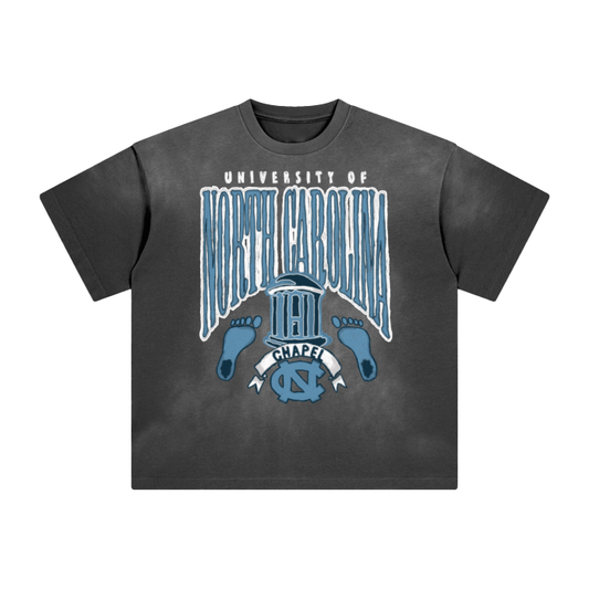 North Carolina Tarheels Washed All-Over Drop Shoulder T-Shirt - 250 GSM