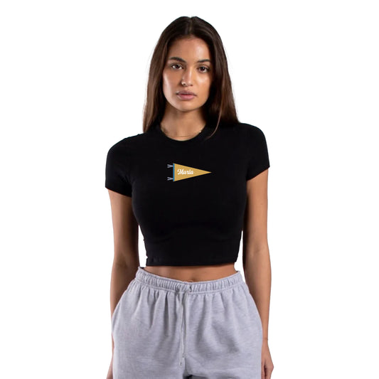 Custom Collegiate Pennant Crop Tee – Personalized Vintage Style