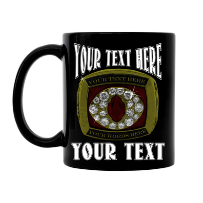 💍 Custom Championship Ring Mug – Personalized Diamond & Text 🏆☕ Black Mug (11oz, 15oz)