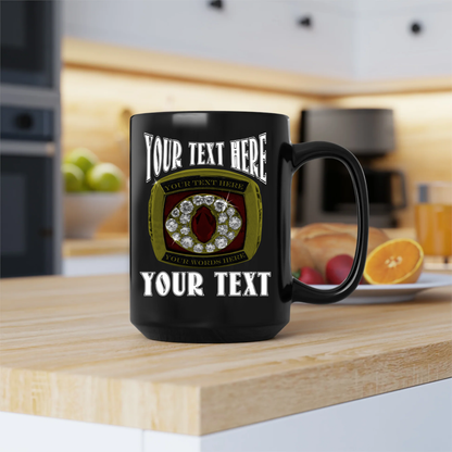 💍 Custom Championship Ring Mug – Personalized Diamond & Text 🏆☕ Black Mug (11oz, 15oz)